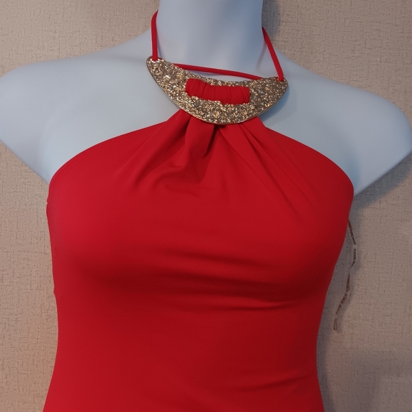 Michael Kors Top Cruise Collection Gold Hardware Metal Neck Piece Red - Picture 2 of 4